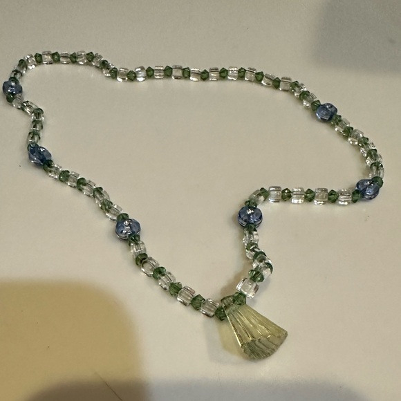 VTG GREEN BLUE CLEAR ART DECO GATSBY STYLE STRETCHY NECKLACE 16” ADULT CHILDRENS - Picture 10 of 11